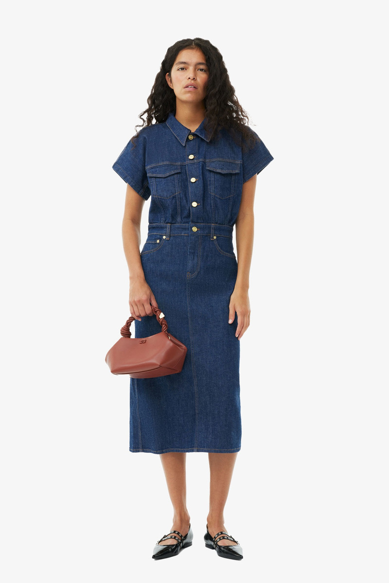 GANNI DENIM ROSE MIDI DRESS outlook