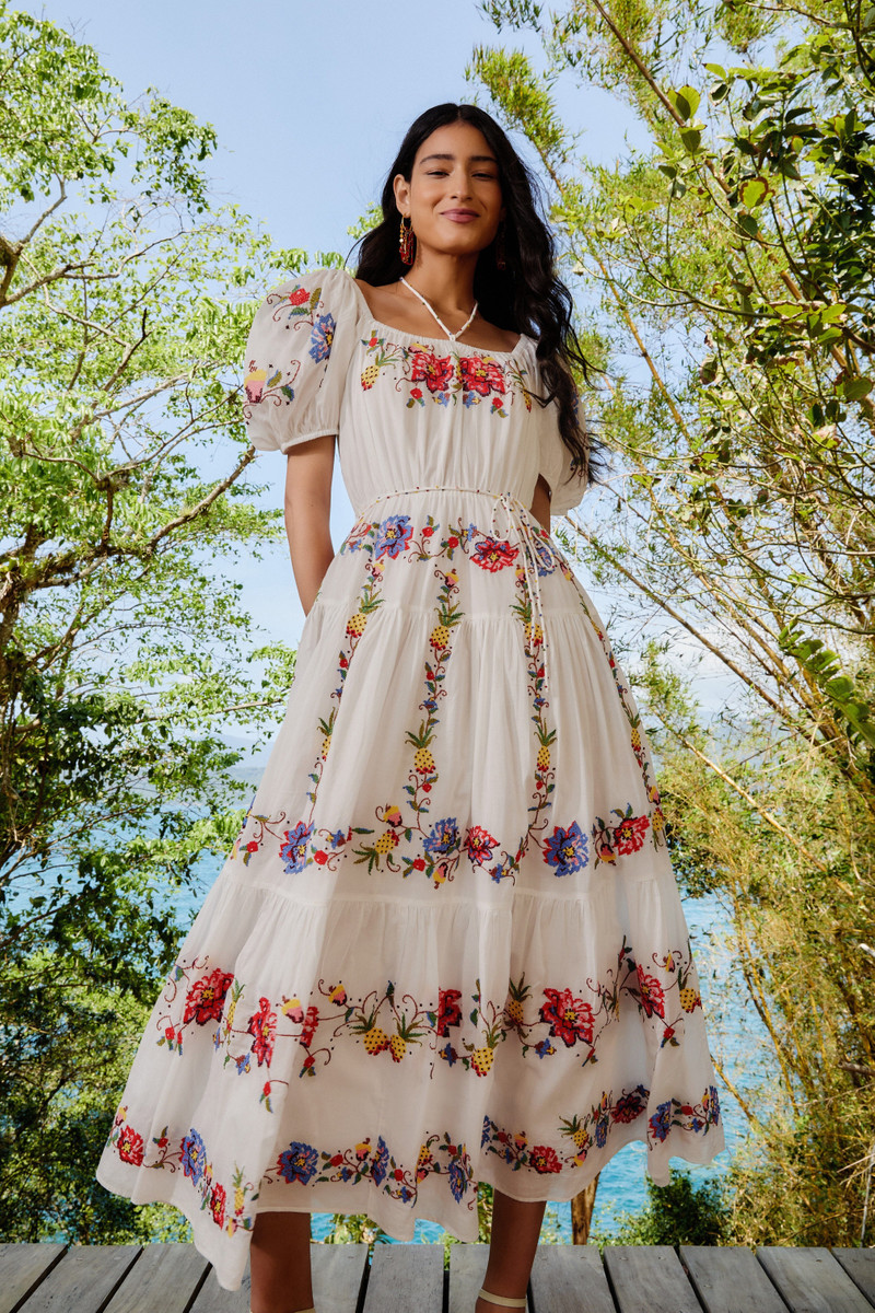 Off-White Tropical Porcelain Embroidered Maxi Dress 1