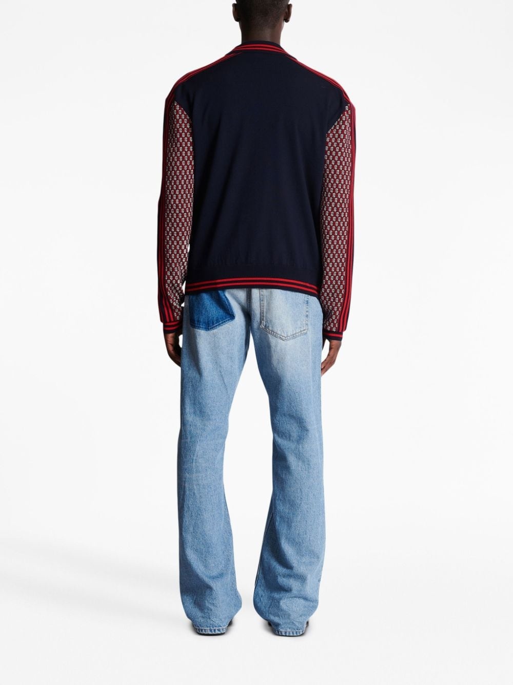 monogram-print checked wool cardigan - 4