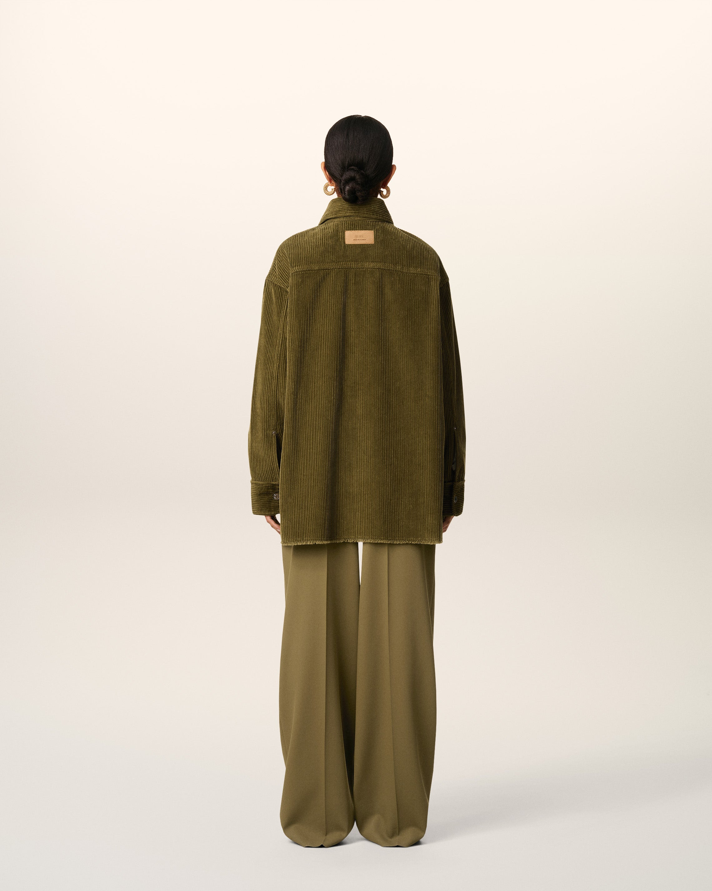 GREEN COTTON CORDUROY SIDE SLIT OVERSHIRT - 5