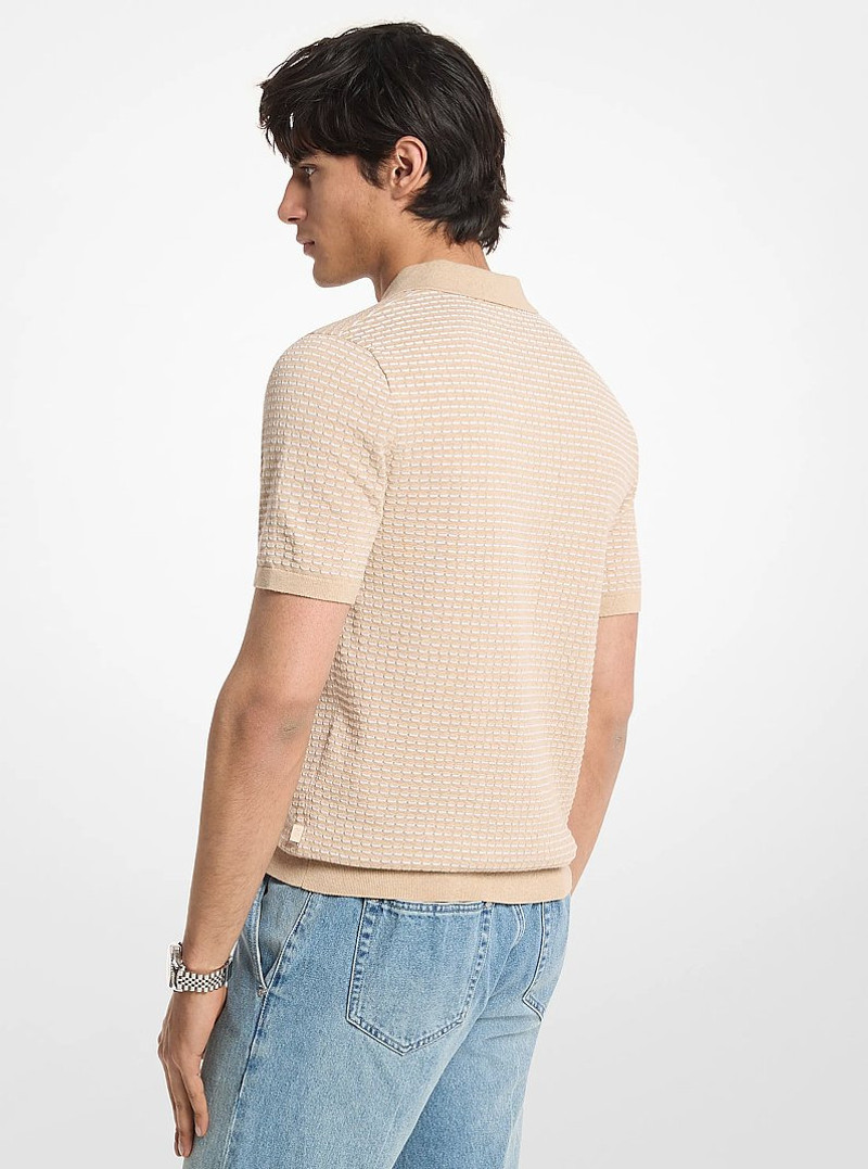 MICHAEL KORS Textured Striped Cotton Polo Shirt outlook