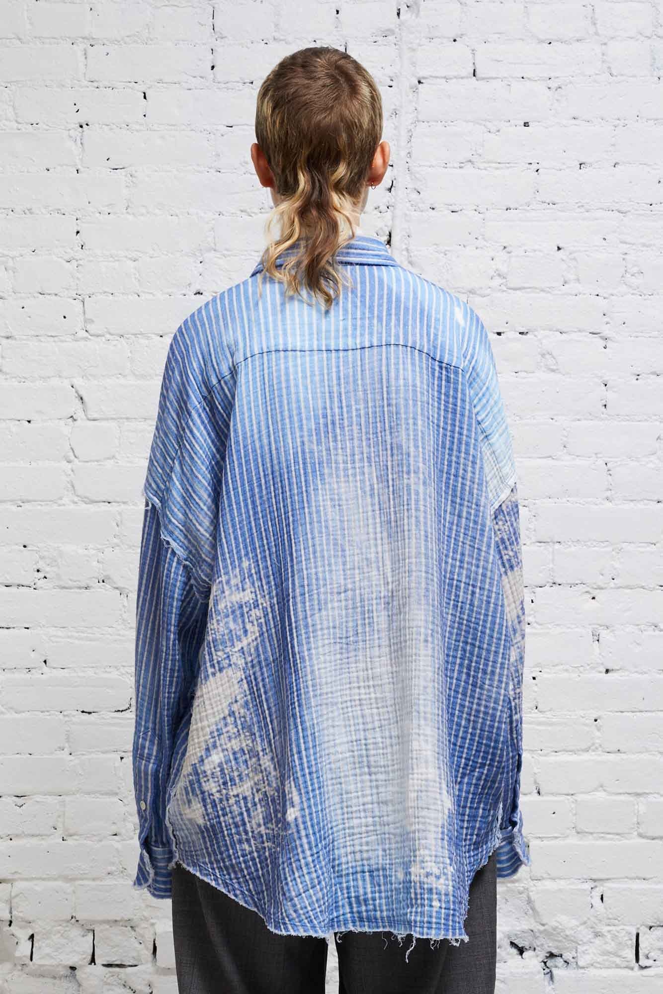 SHREDDED SEAM DROP NECK SHIRT - BLEACH BLUE PINSTRIPE - 6