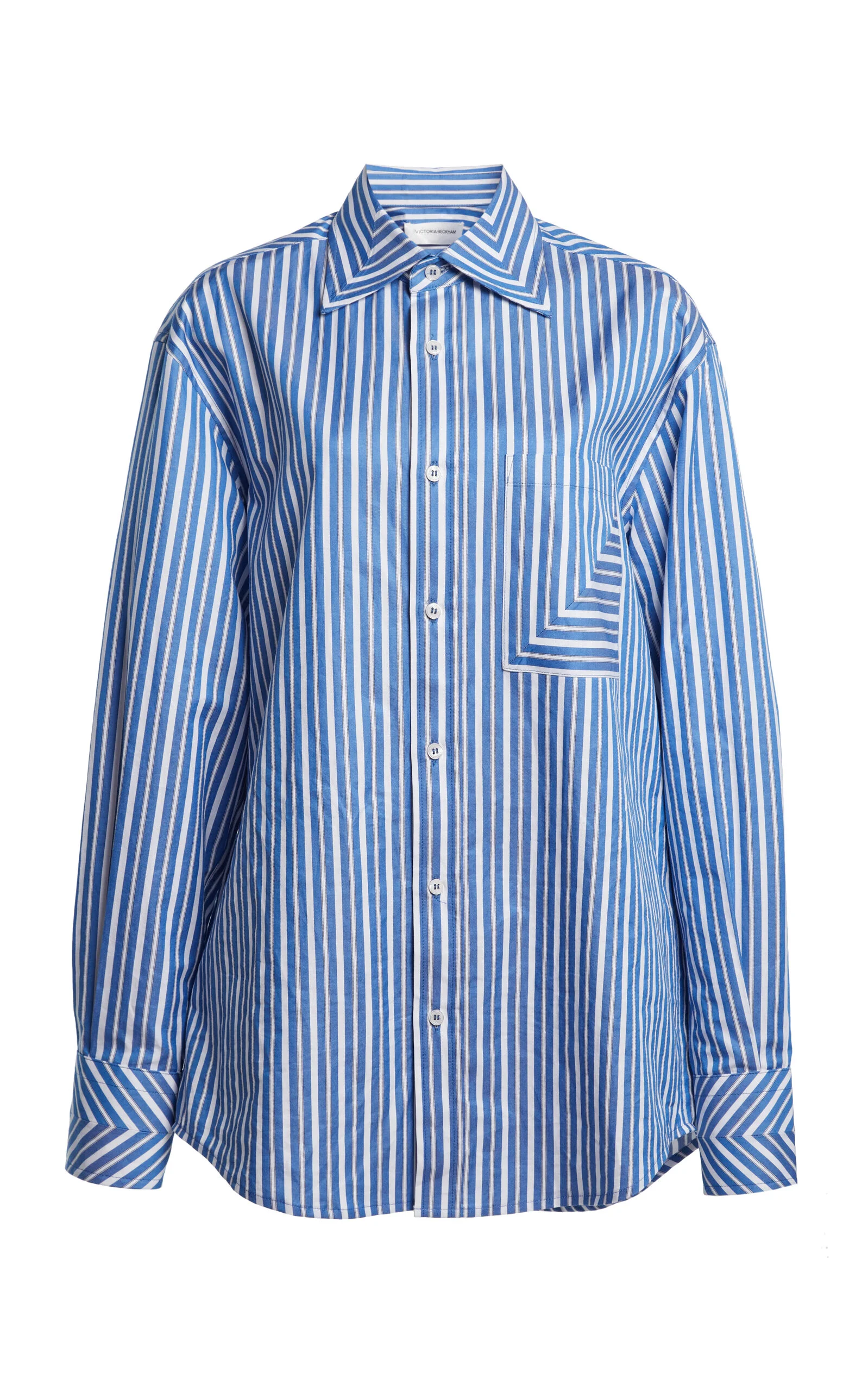 Striped Button-Up Cotton Shirt blue - 1