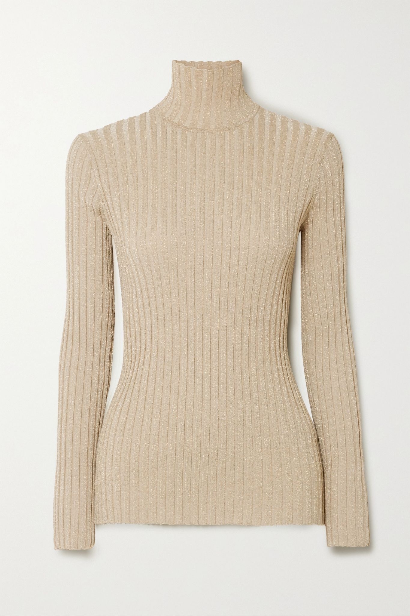 Metallic ribbed-knit turtleneck sweater - 1