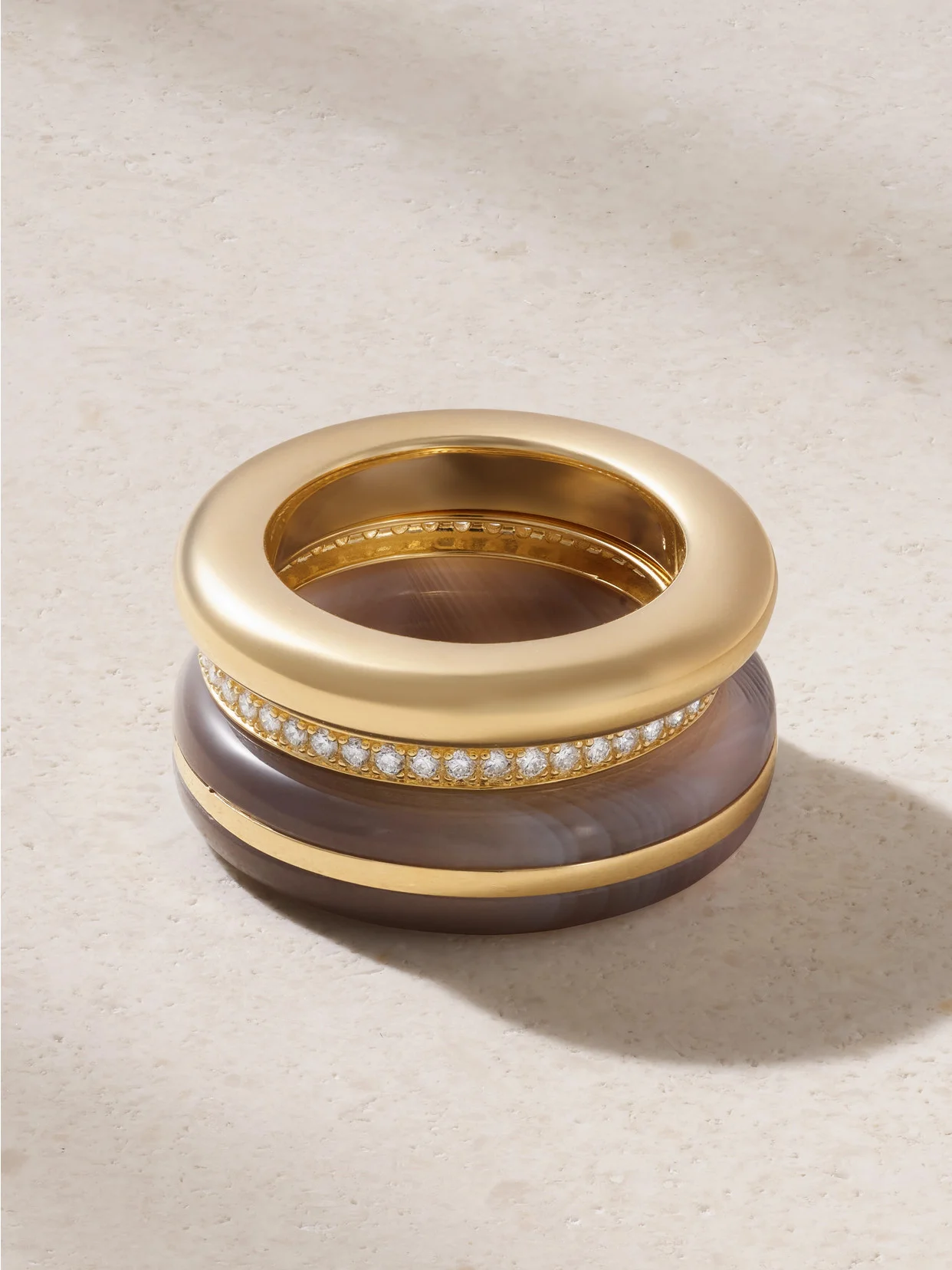 Classic Stack Set Of Three 14-karat Recycled Gold, Agate And Diamond Ring - 1