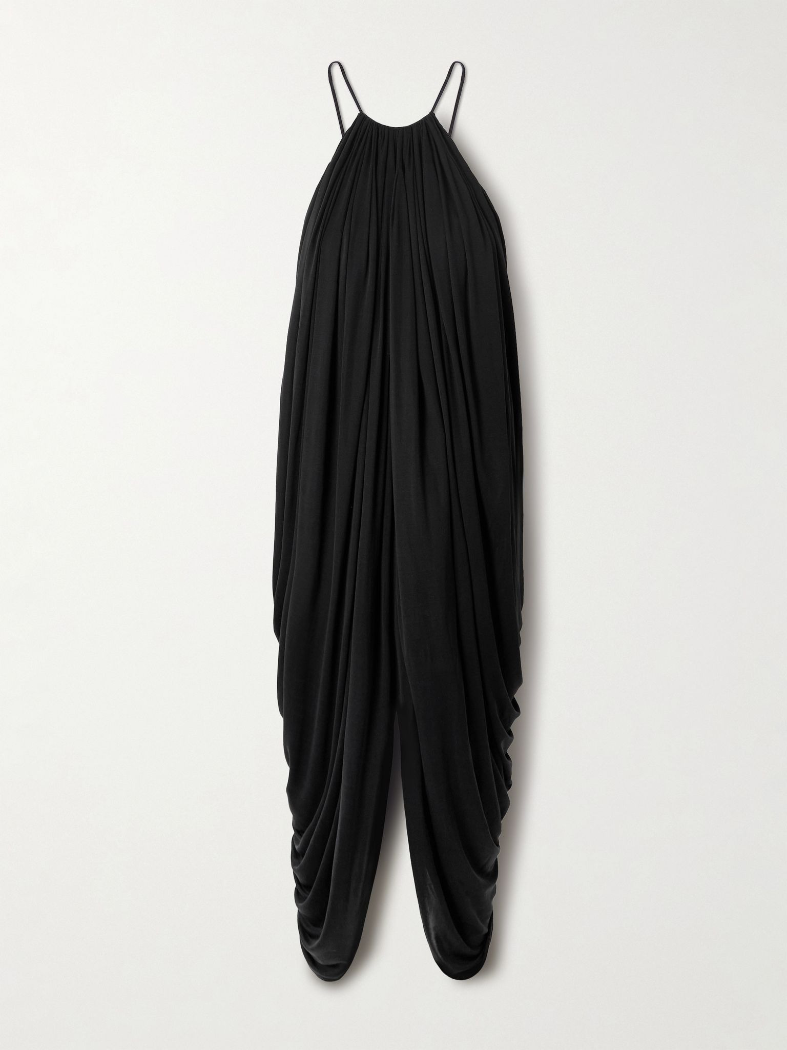 Embellished draped silk halterneck midi dress Black - 1
