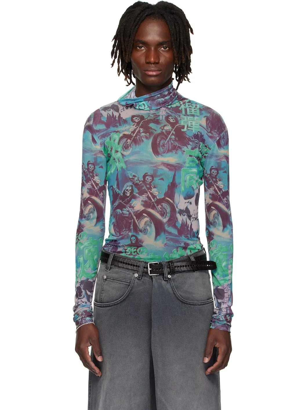 Multicolor Masked Mesh Turtleneck - 1