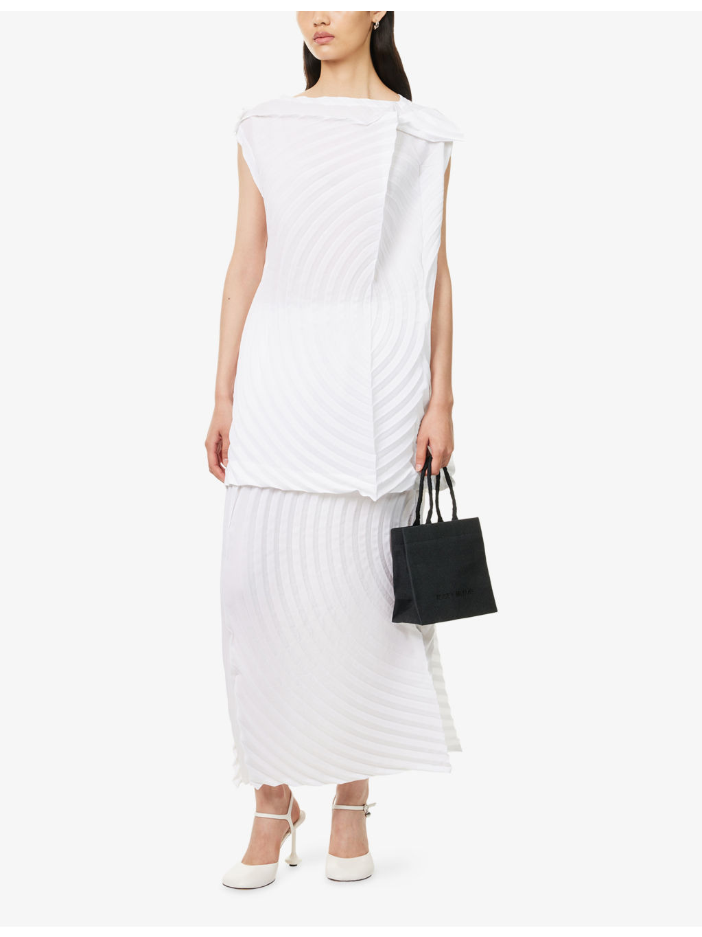 Paper Bag Pleats Knitted Midi Skirt - 2