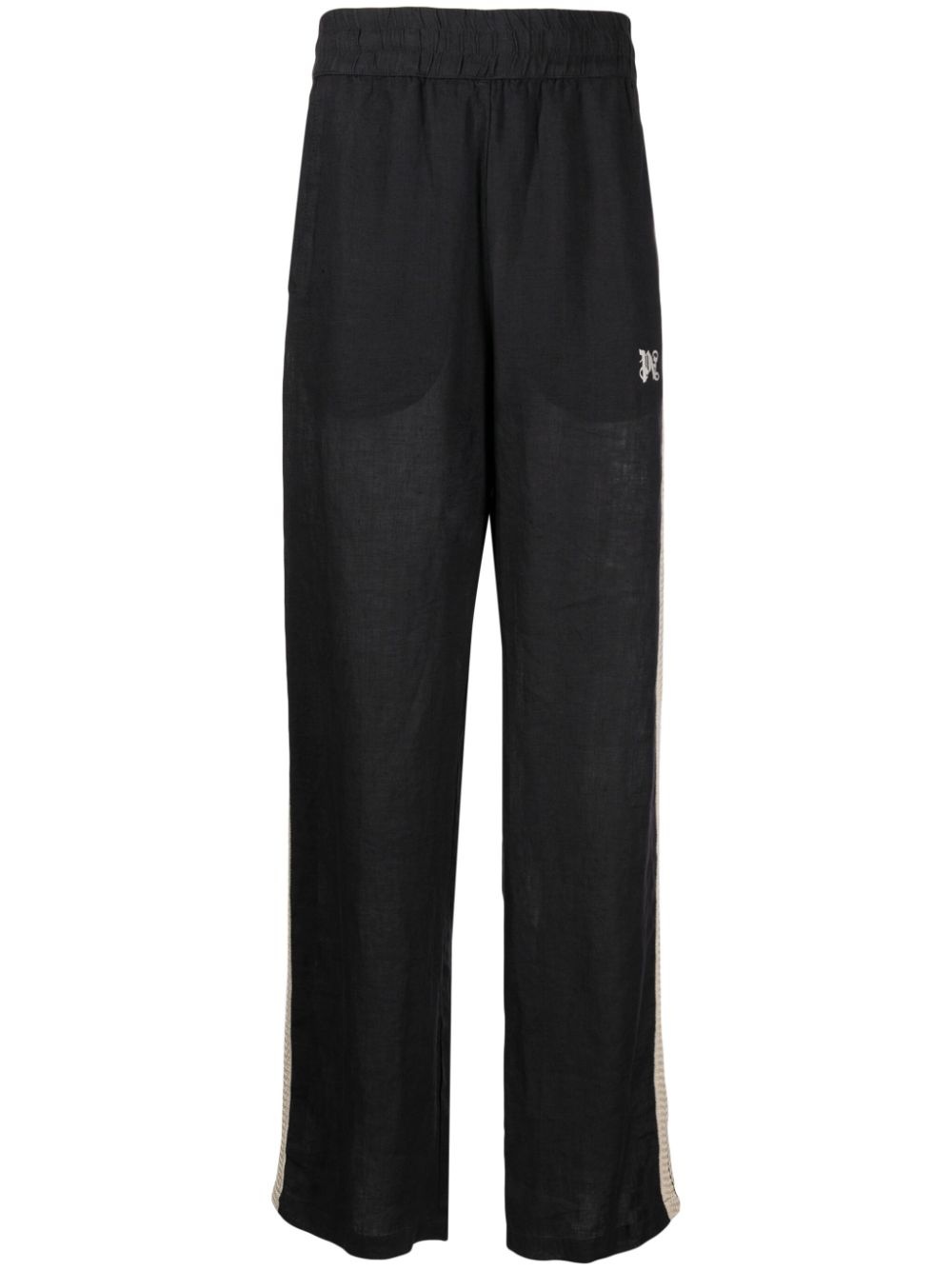 logo-embroidered linen trousers - 1