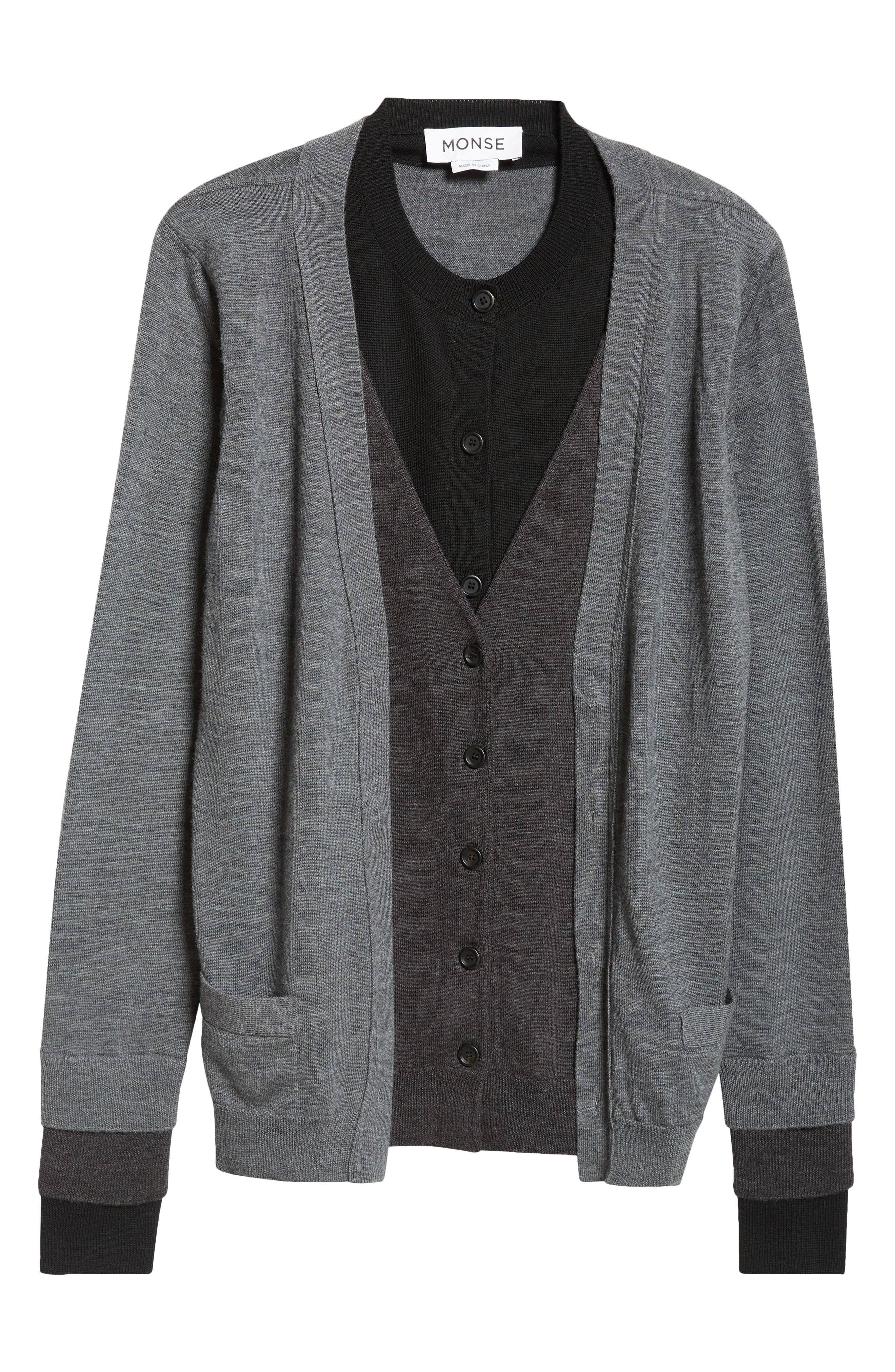 MONSE Trompe l'Oeil Triple Layer Cardigan in Black/Grey at Nordstrom - 6