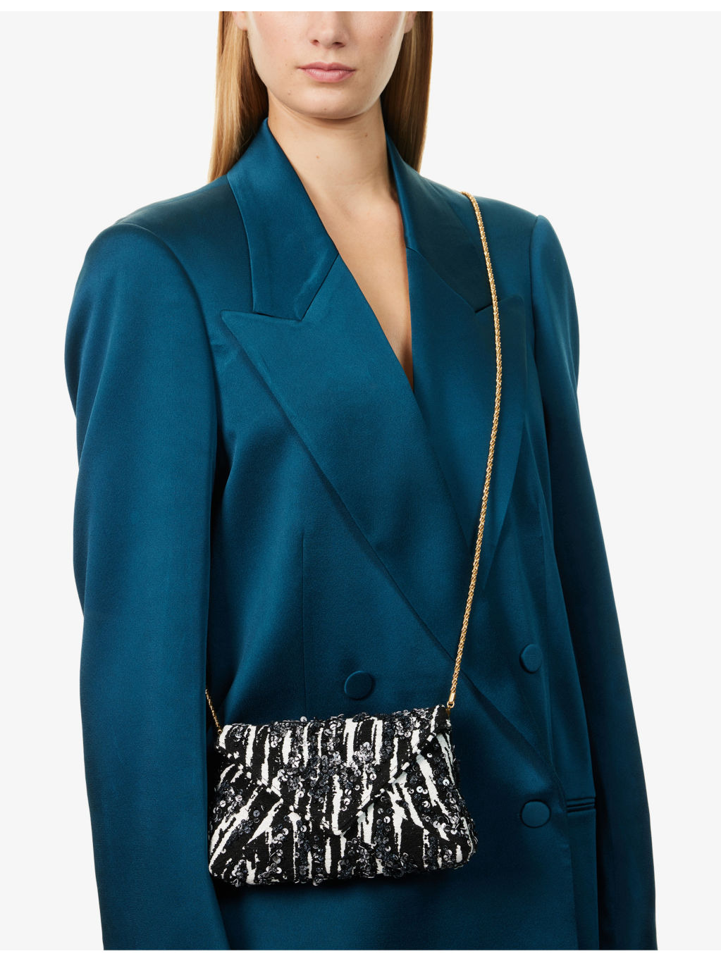 Embellished Envelope Woven Shoulder Bag - 2