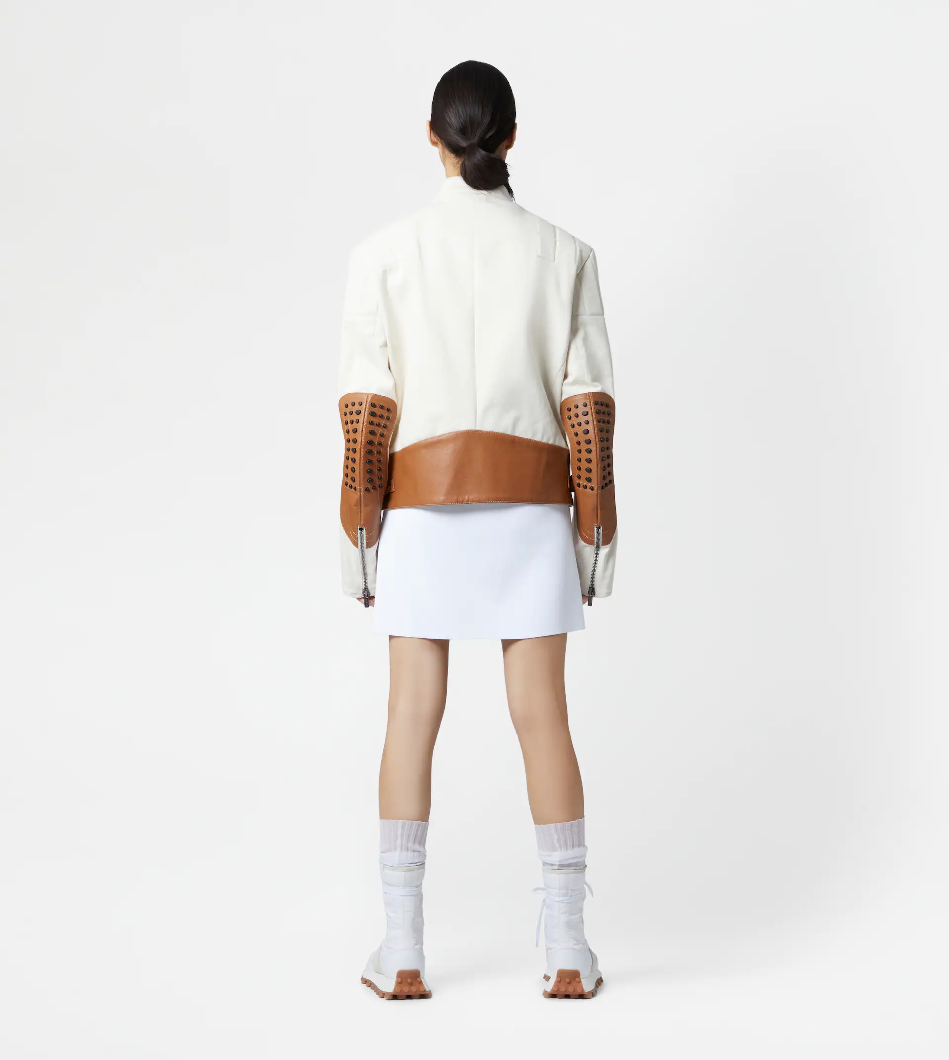 BIKER IN CANVAS AND LEATHER - BEIGE - 3