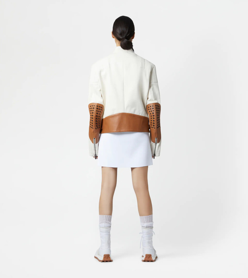 BIKER IN CANVAS AND LEATHER - BEIGE 3