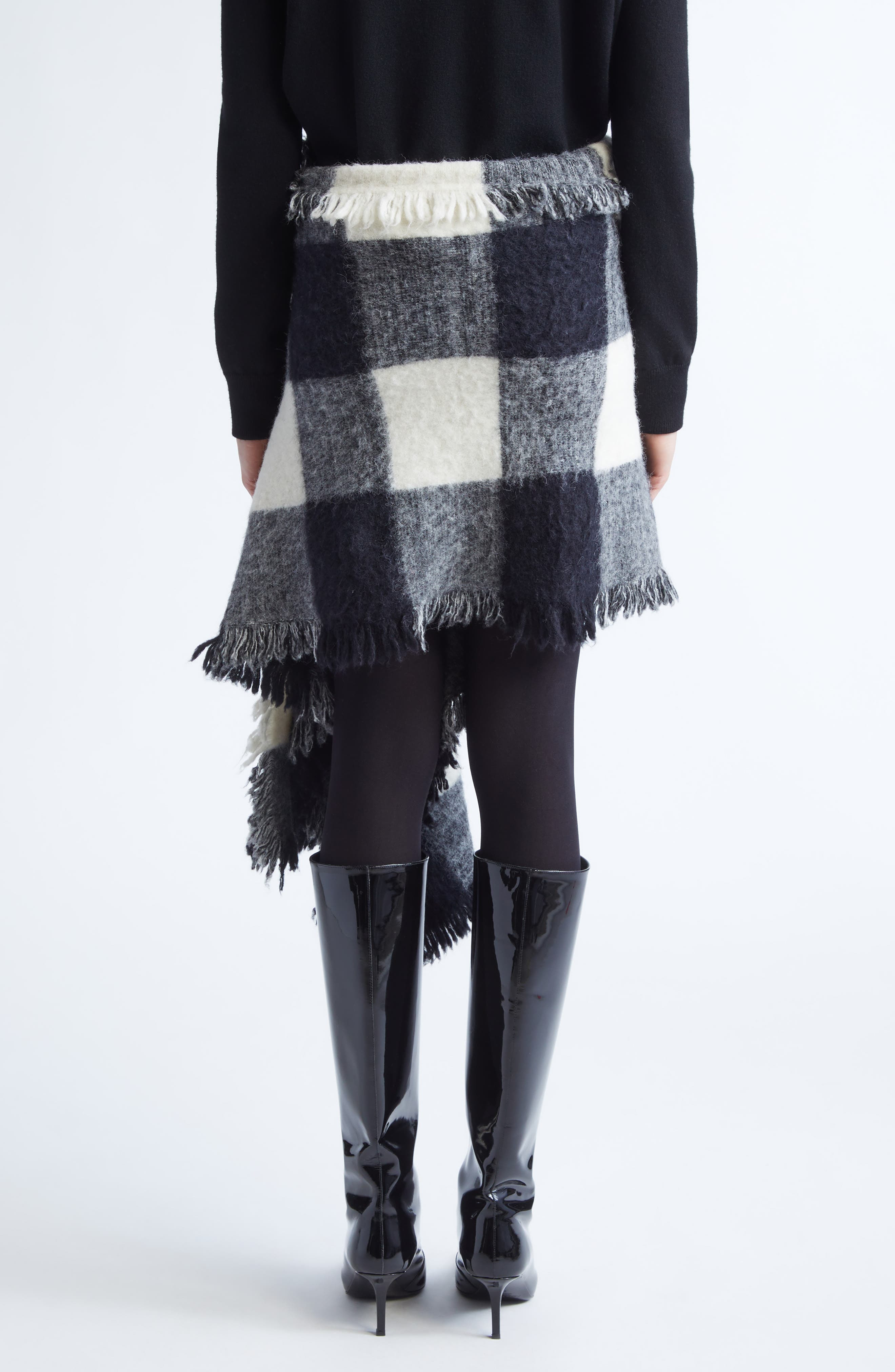 Proenza Schouler Kai Asymmetric Glen Plaid Brushed Alpaca Blend Skirt in Black Multi at Nordstrom - 3