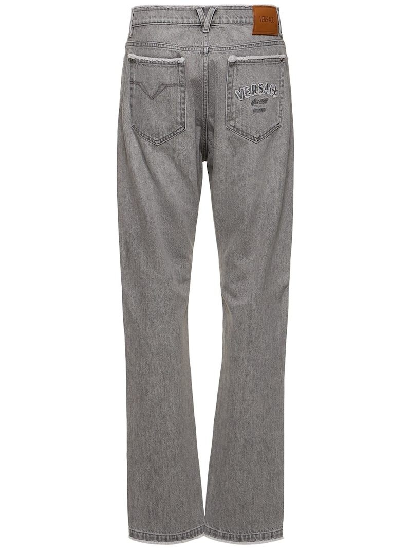 Stonewashed cotton denim straight jeans - 5