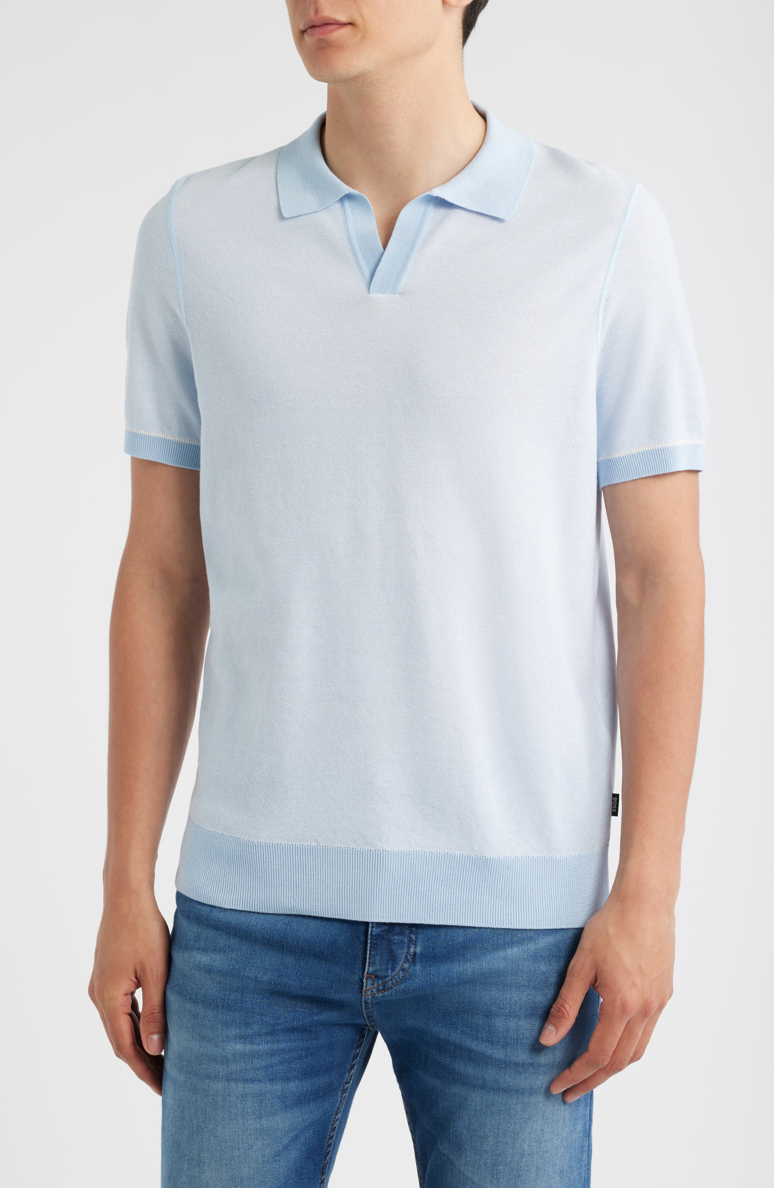BOSS Jianluca Johnny Collar Polo in Light/Pastel Blue at Nordstrom - 1