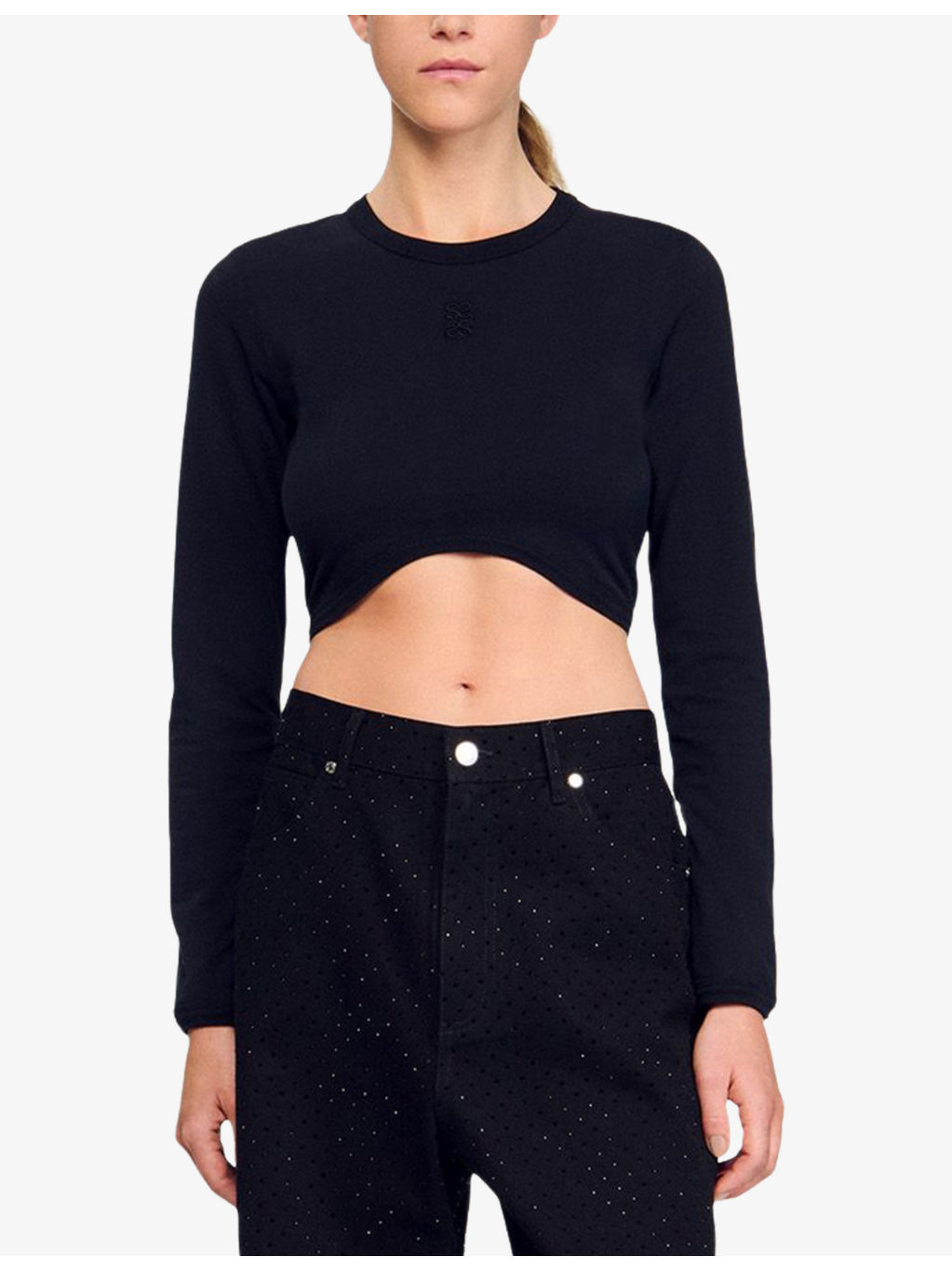 Long-Sleeve Cropped Stretch-Cotton T-Shirt - 3