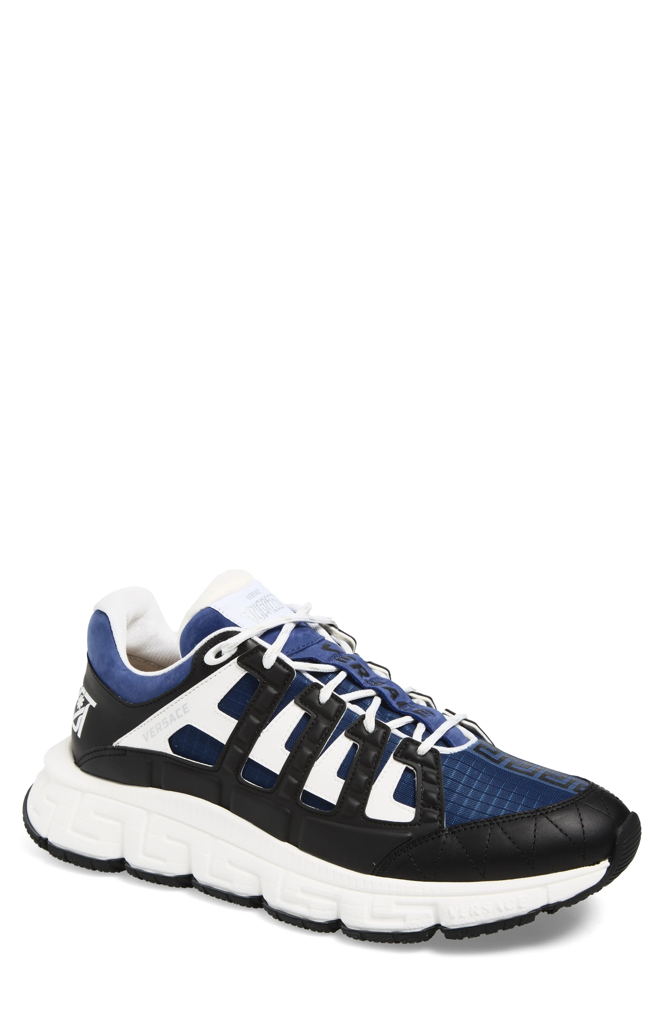 Versace Trigreca Sneaker in Black Blue Petrolio White at Nordstrom - 1