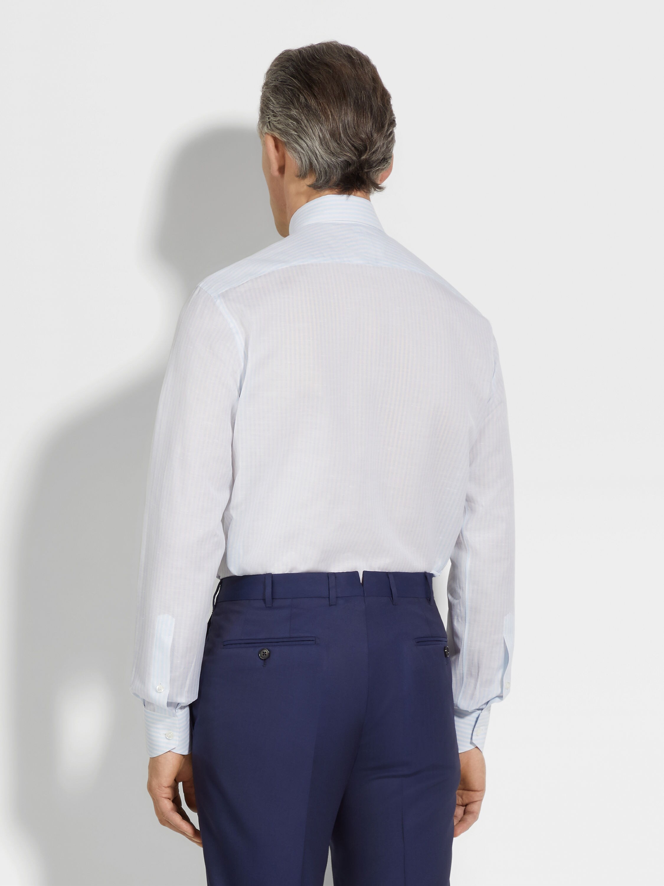 LIGHT BLUE AND WHITE STRIPED CENTOVENTIMILA COTTON AND LINEN SHIRT - 4
