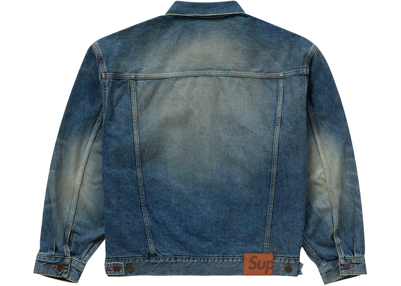 Supreme Distressed Selvedge Trucker Jacket Washed Indigo - 2