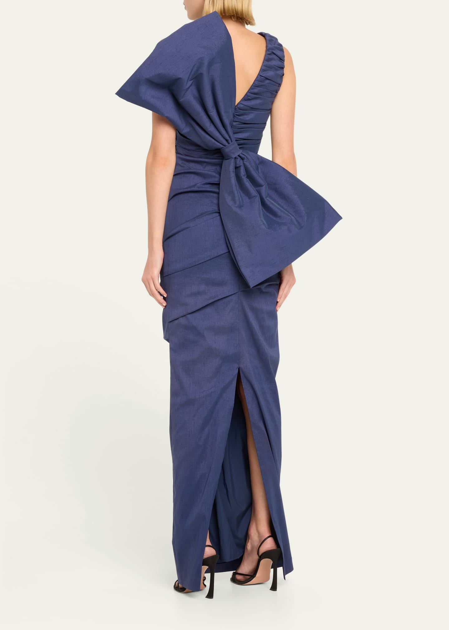 Zora Ruched Taffeta Gown with Back Bow - 3