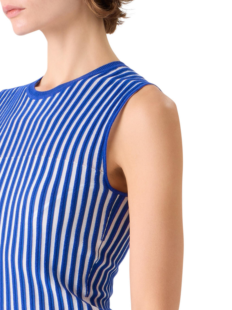 Women's Plissé Two-Tone Rib Midi-Dress - Lapis Blue Ecru 5