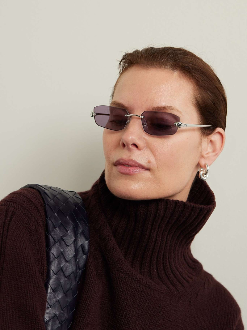 Cartier Rectangle-frame silver-tone sunglasses outlook