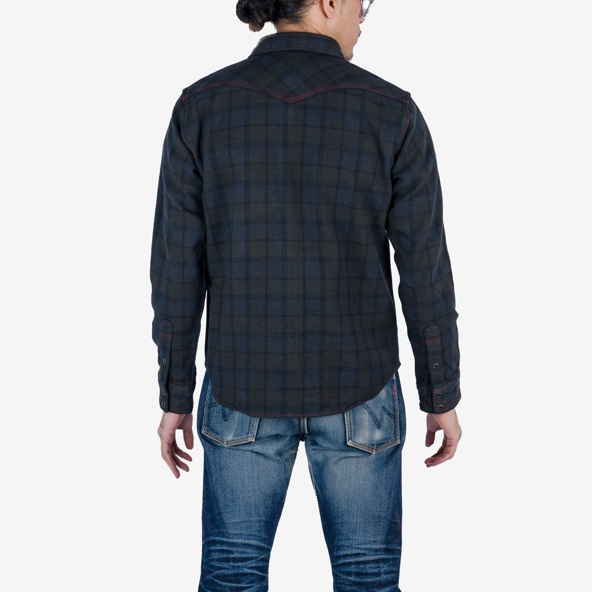IHSH-340-OD Ultra Heavy Flannel Classic Check Western Shirt - Red Overdyed Black - 3