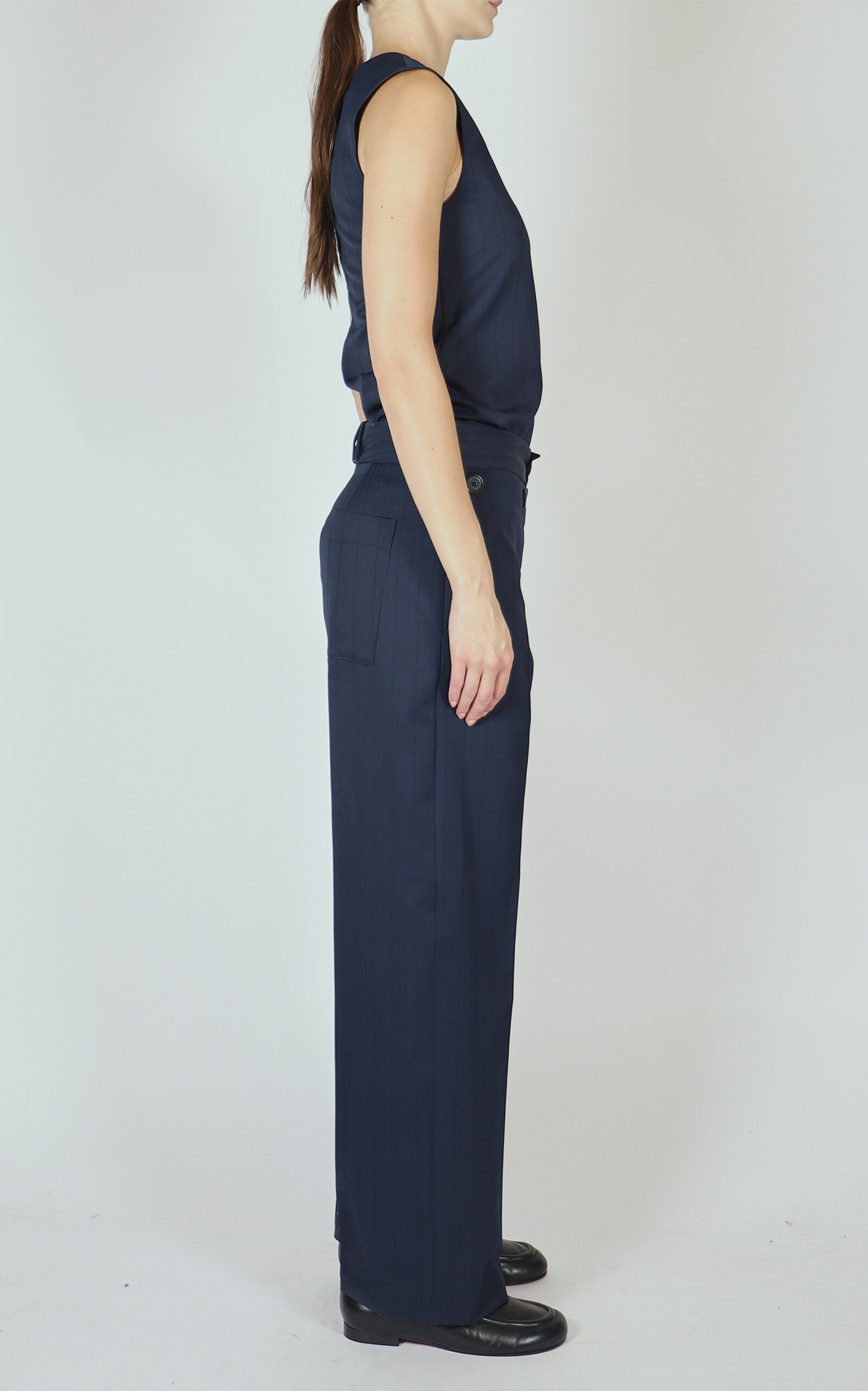 Marin Asymmetric-Neckline Lacquered Top navy - 4