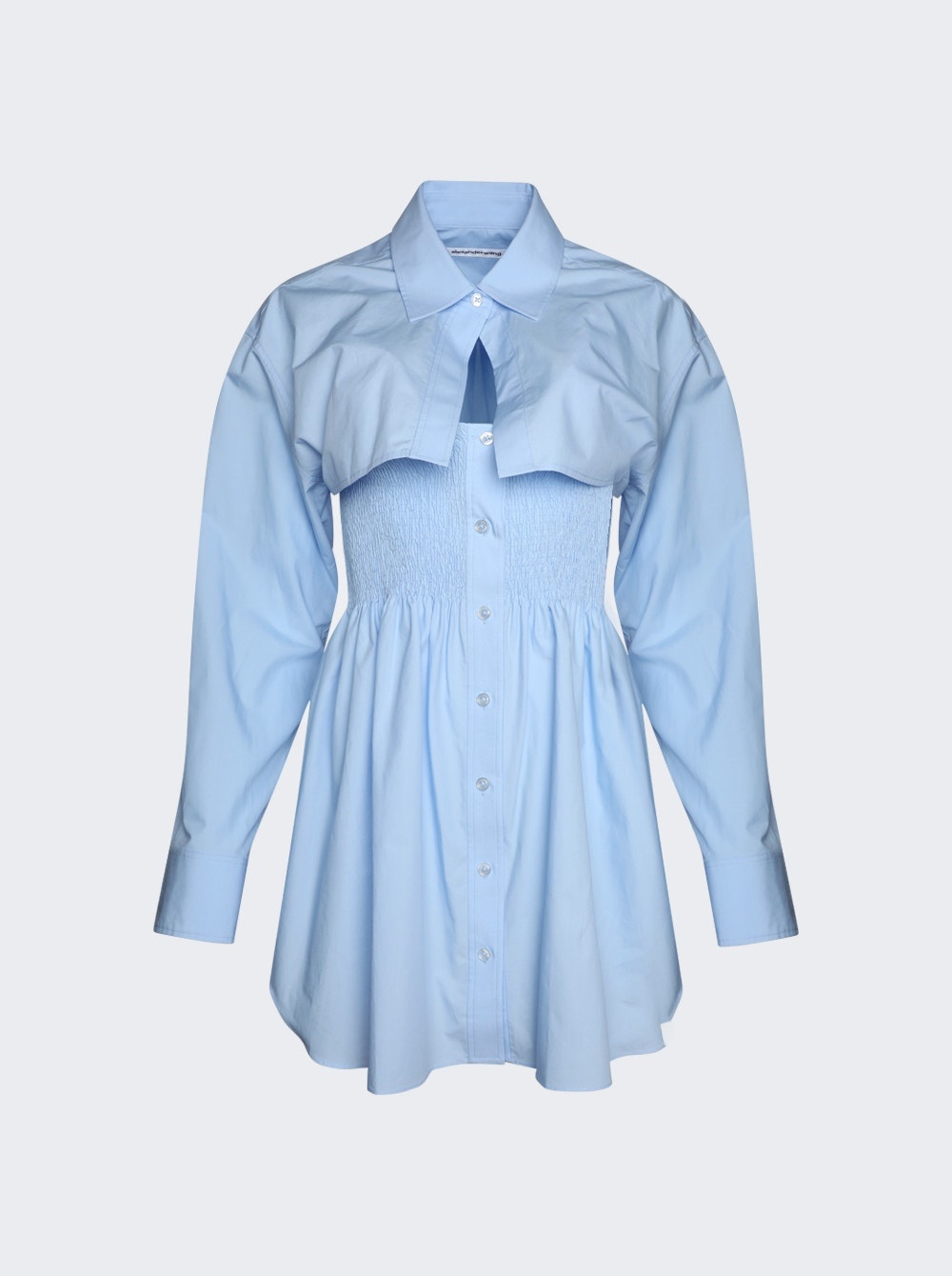 Smocked Mini Dress With Overshirt Chambray Blue - 1