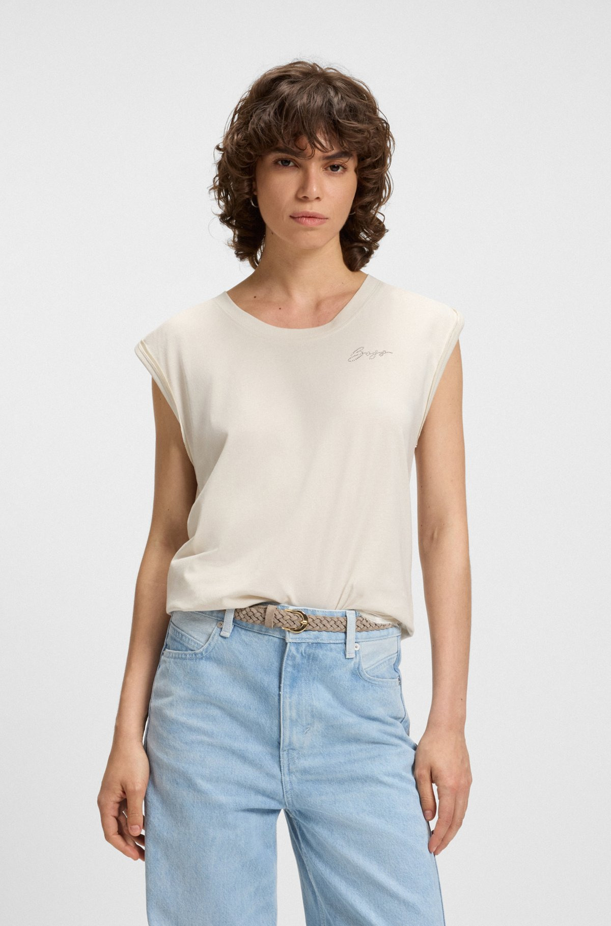 COTTON-JERSEY TOP WITH CRYSTAL LOGO - 2