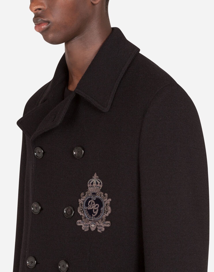 Jersey wool pea coat with patch embellishment - 4