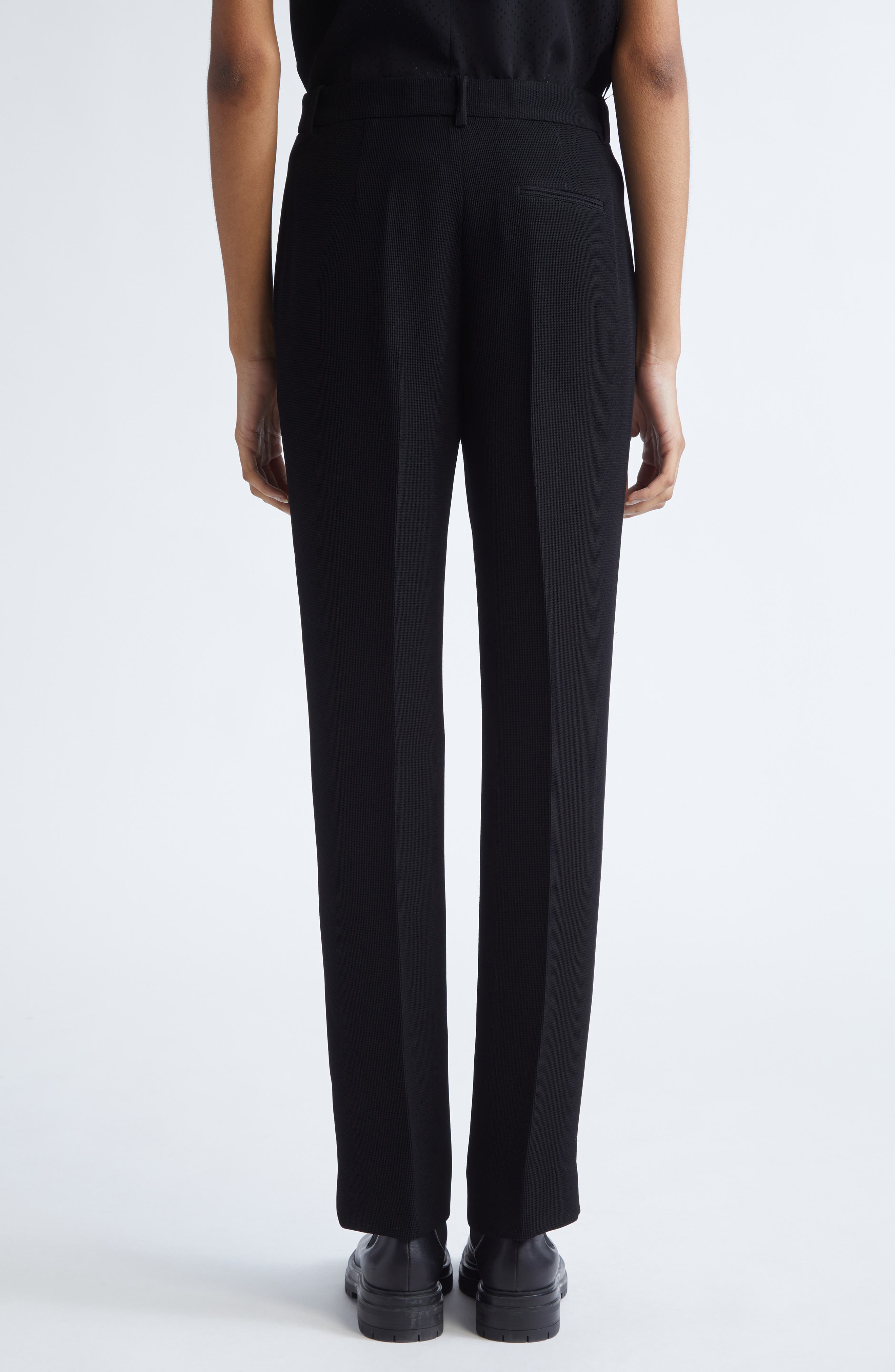 Emporio Armani Tech Waffle Straight Leg Pants in Solid Black at Nordstrom - 3