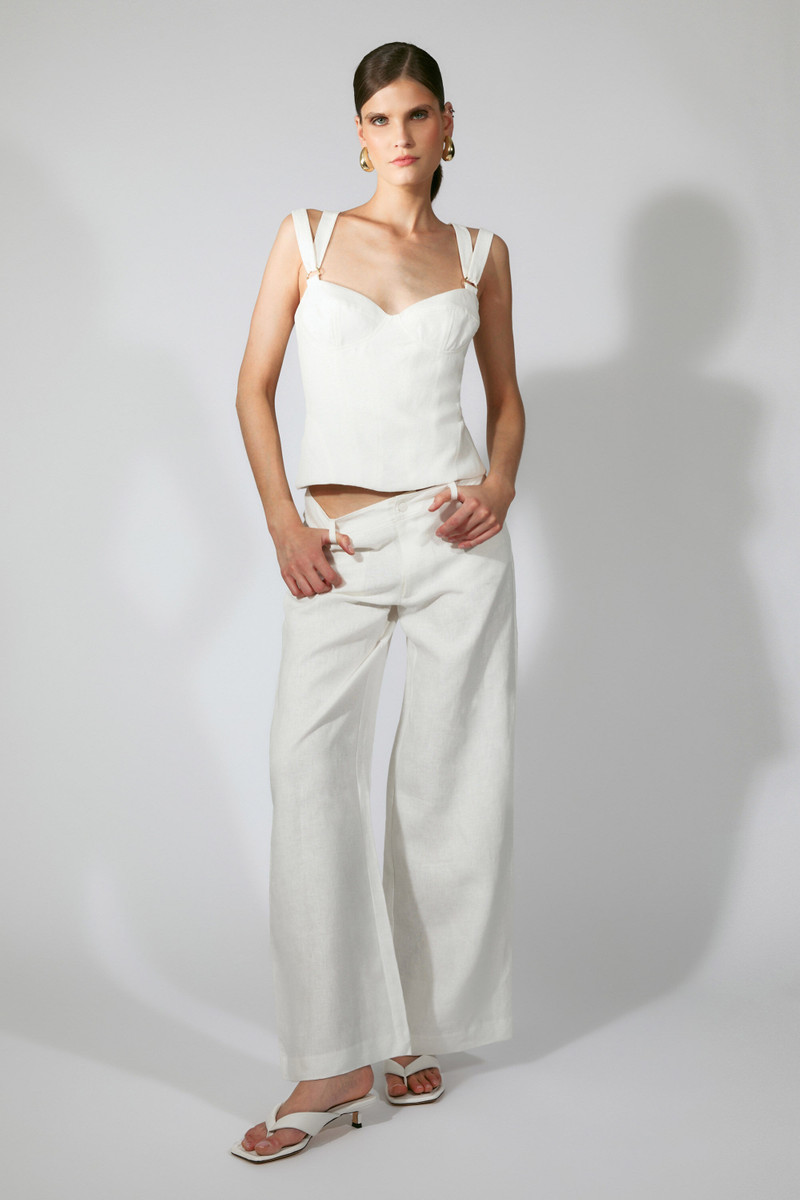 BARDOT Serafina Linen Mid Rise Pant In Ivory outlook