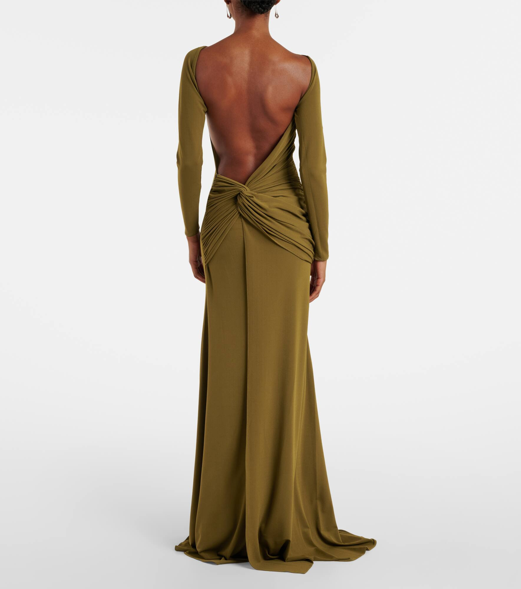 Draped open-back crêpe jersey gown - 3