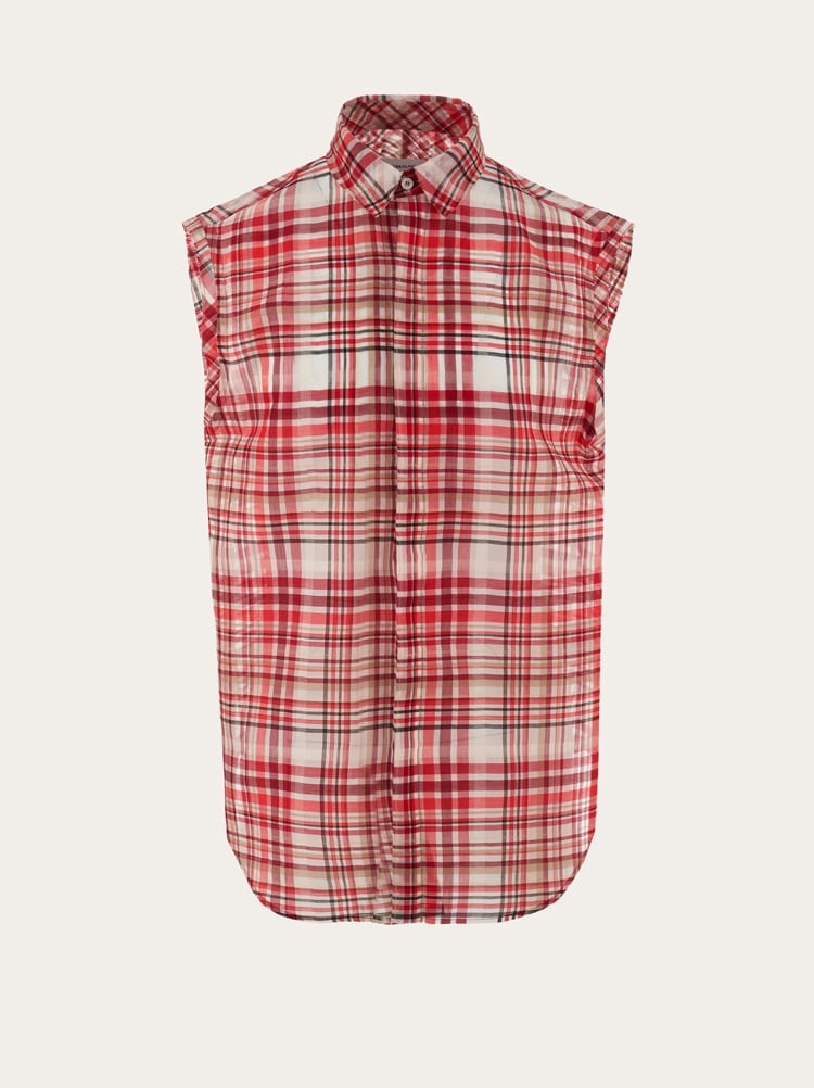 CHECK PRINT SLEEVELESS SHIRT - 1