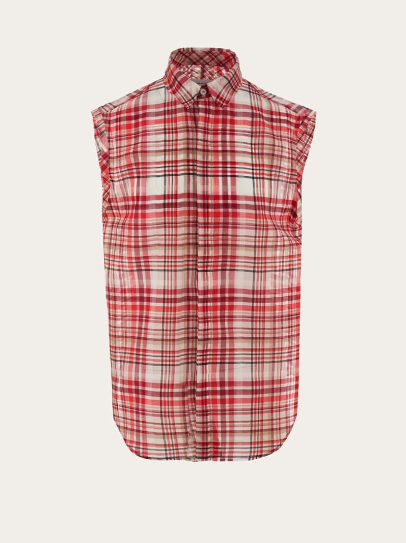 CHECK PRINT SLEEVELESS SHIRT 1