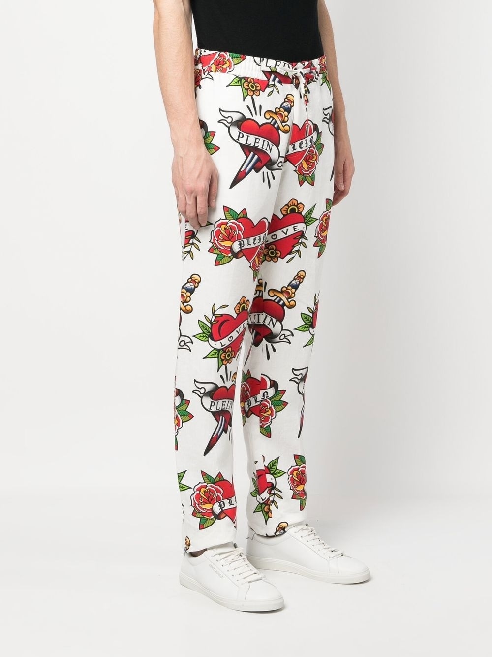 heart-print linen trousers - 3