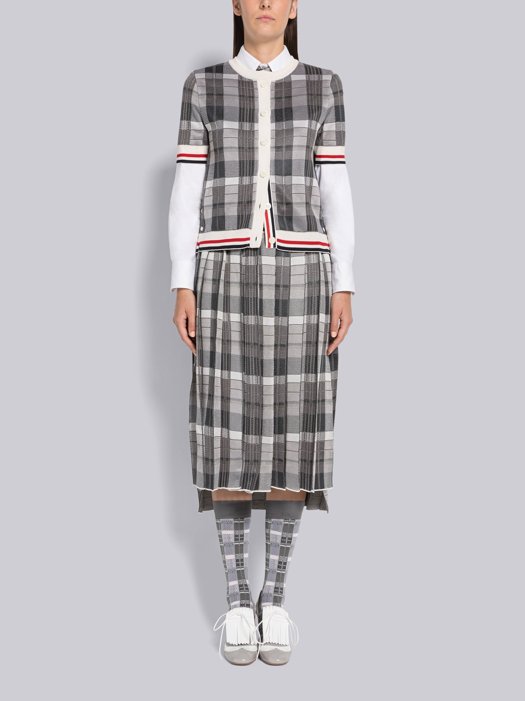 Silk Cotton Madras Below the Knee Pleated Skirt - 4