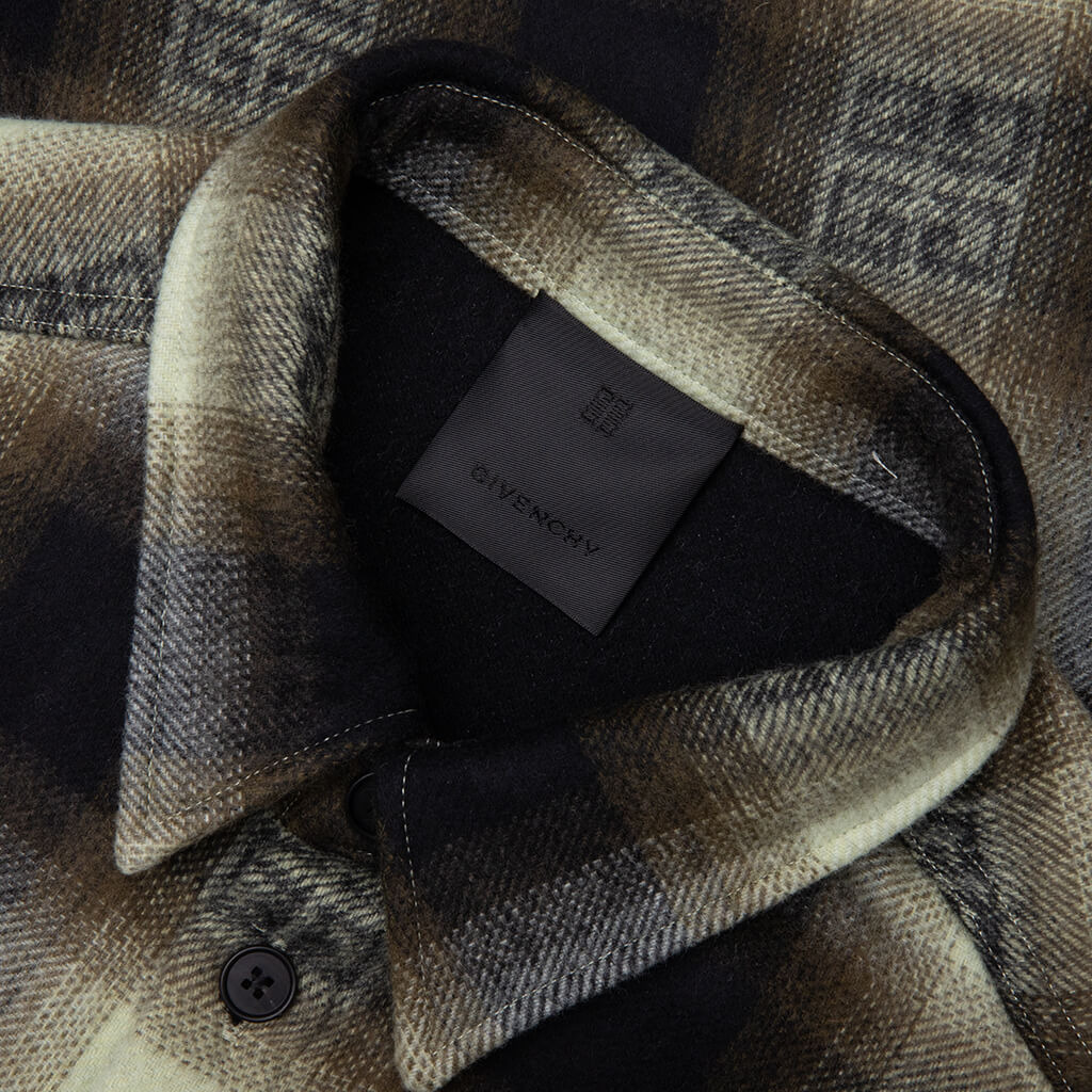 GIVENCHY CLASSIC FIT ALL OVER PRINT L/S OVERSHIRT - KHAKI/BLACK - 4