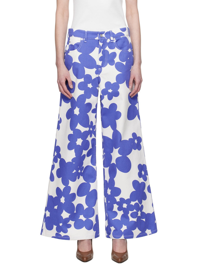 Blue & White Dillies Print Trousers 1