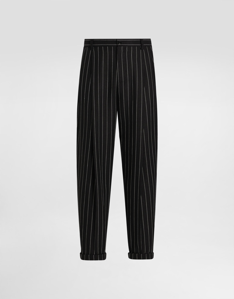 Pinstripe linen-blend pants with double darts 1