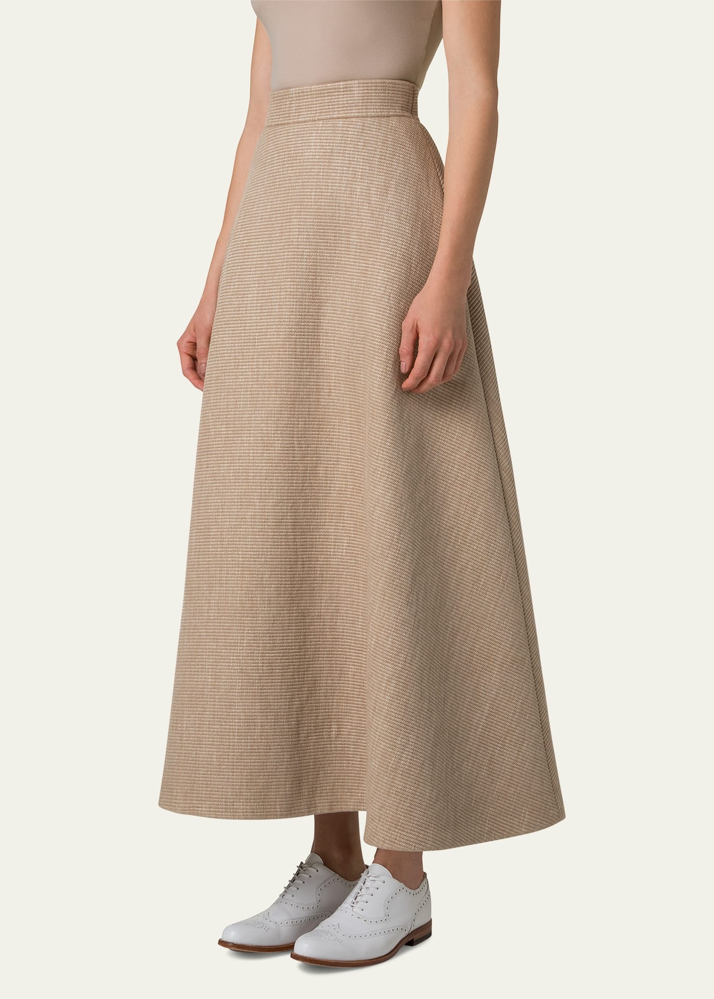 Flared Raffia Leather Trim Midi Skirt - 4