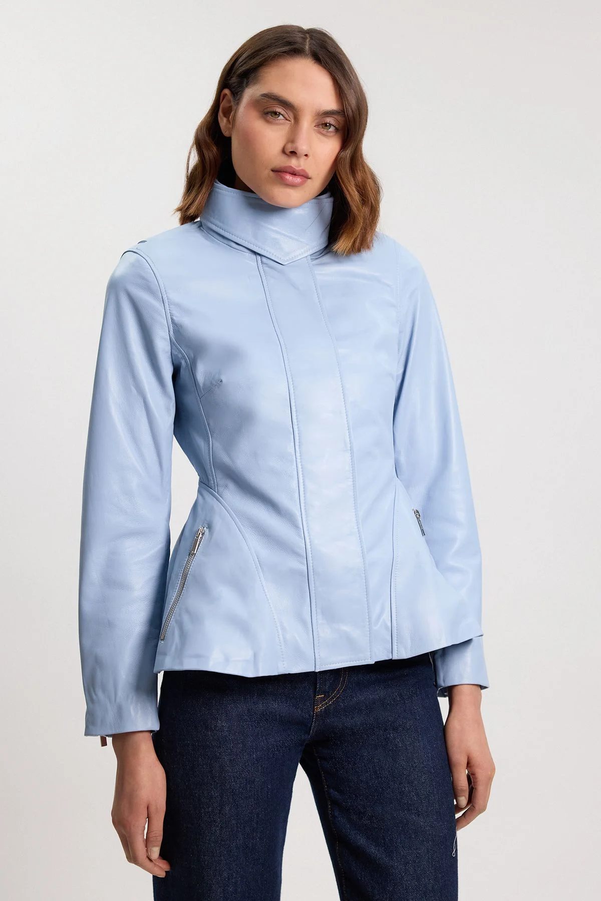 Leather Zip Up Peplum Jacket - 1