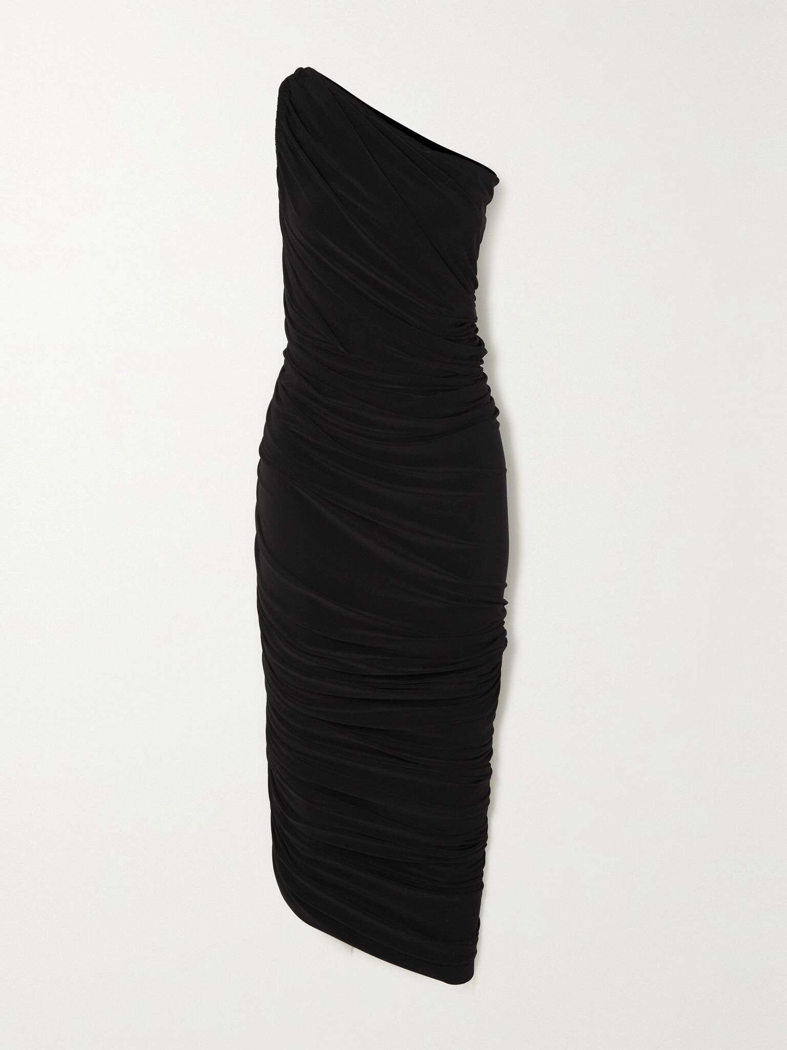 Diana one-shoulder ruched stretch-jersey gown Black - 1