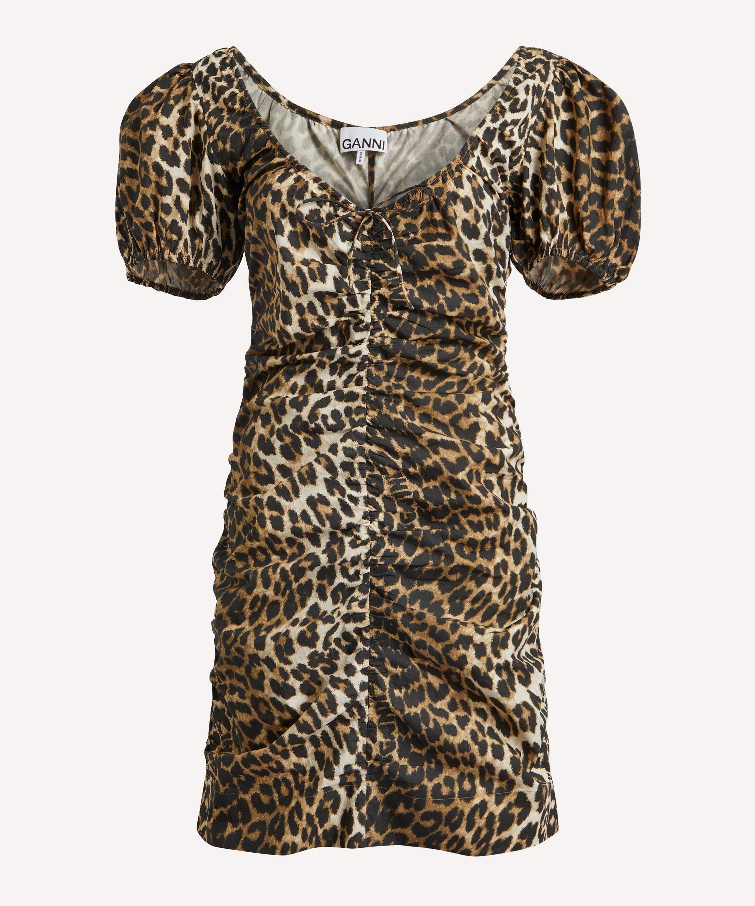 Leopard-Printed Gathered U-Neck Mini-Dress - 1