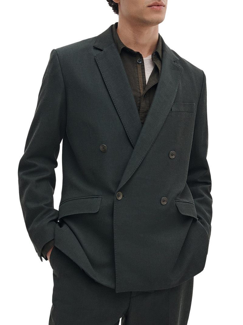 Men's Butler Wool-Blend Double-Breasted Blazer - Charcoal Green 3