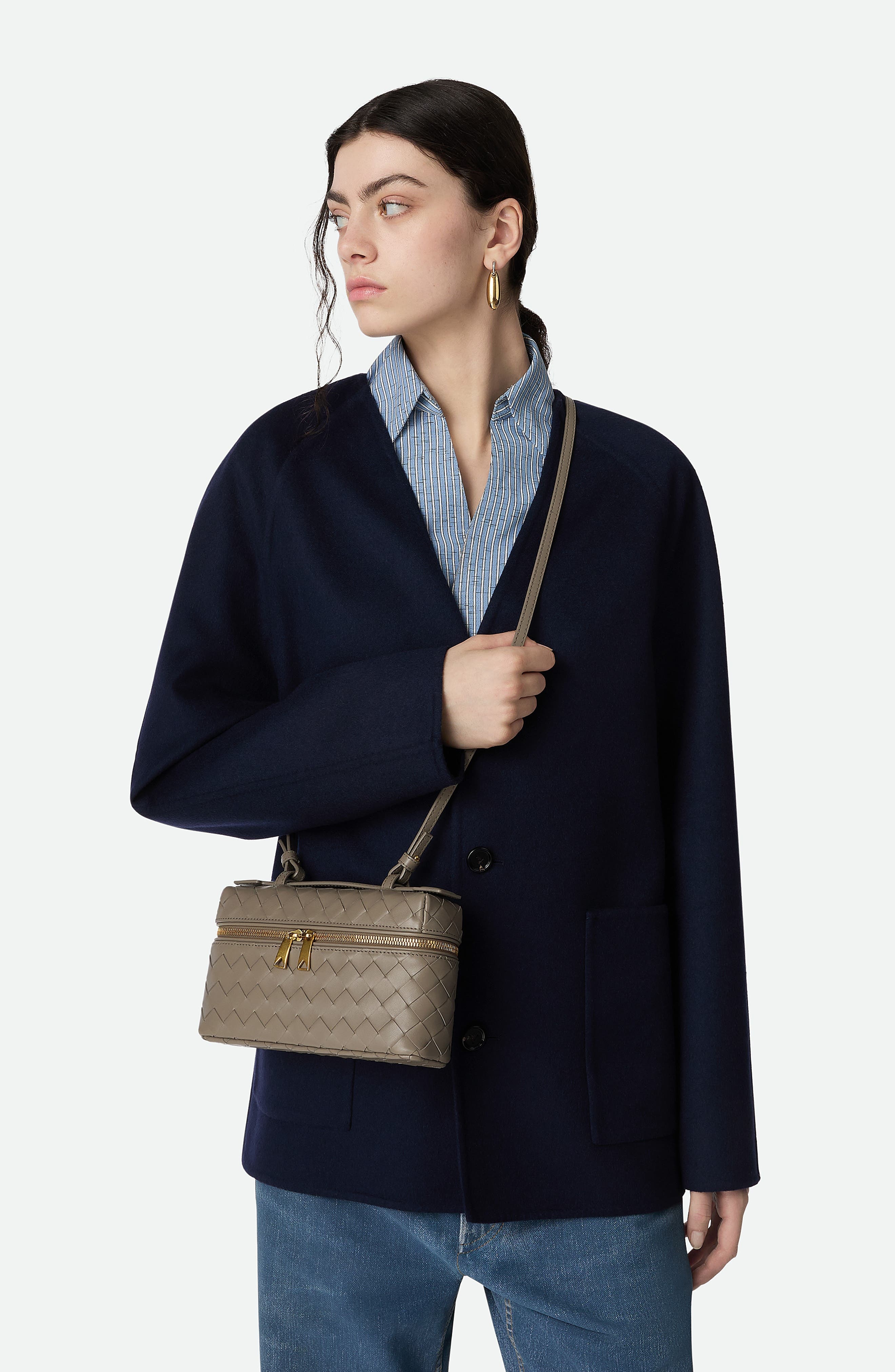 Bottega Veneta Intrecciato Leather Convertible Vanity Case in 2817 Limestone-Gold at Nordstrom - 3