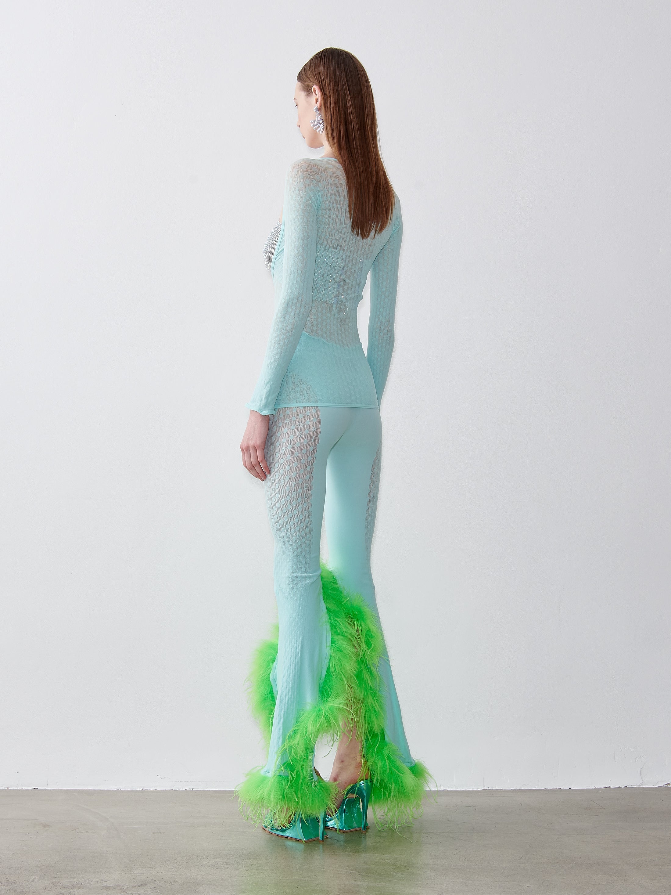 FEATHERED TULIA TROUSERS SOFT TURQUOISE - 3
