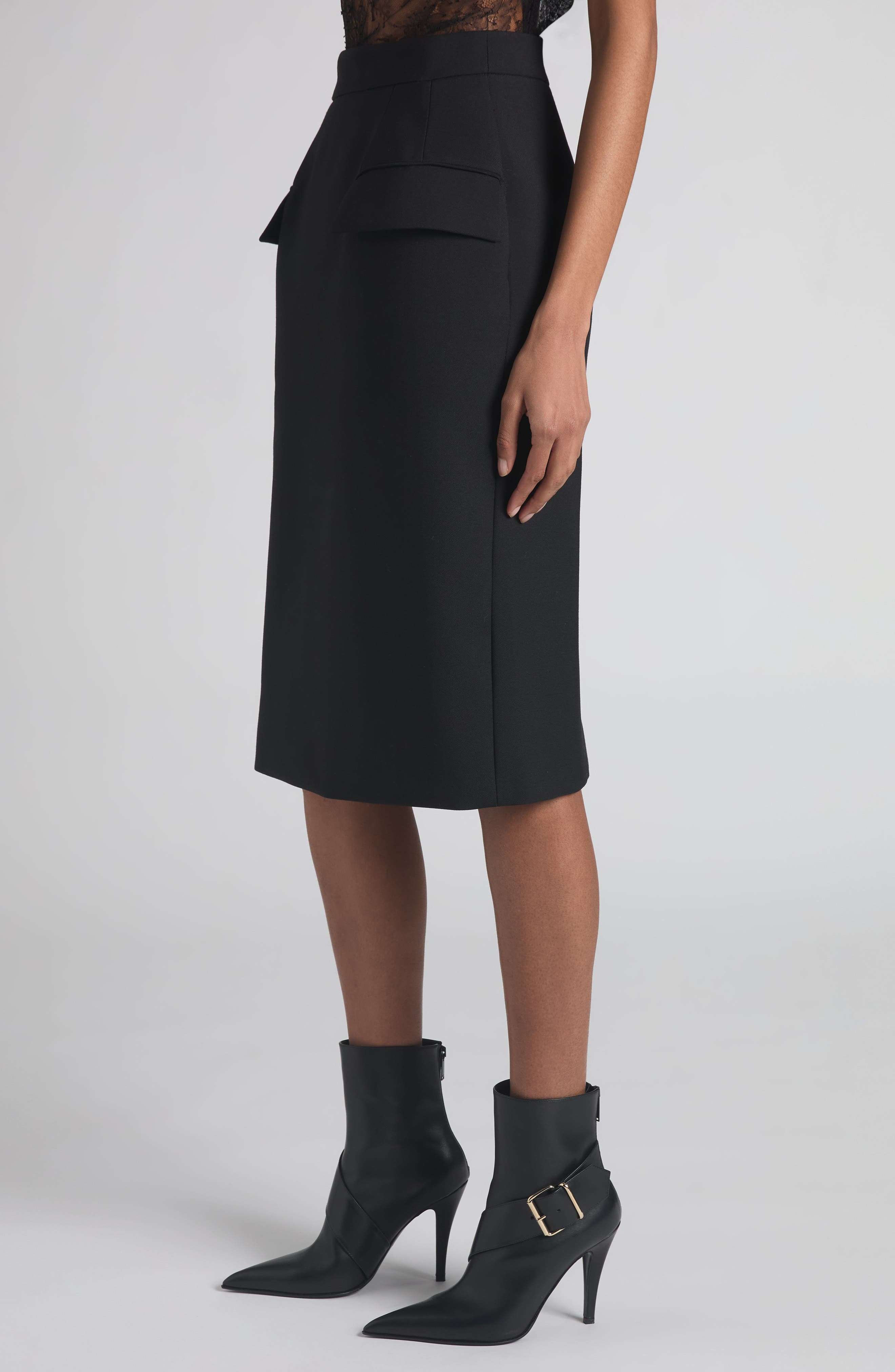 McQueen Dart Wool Stretch Gabardine Midi Skirt in Black at Nordstrom - 4